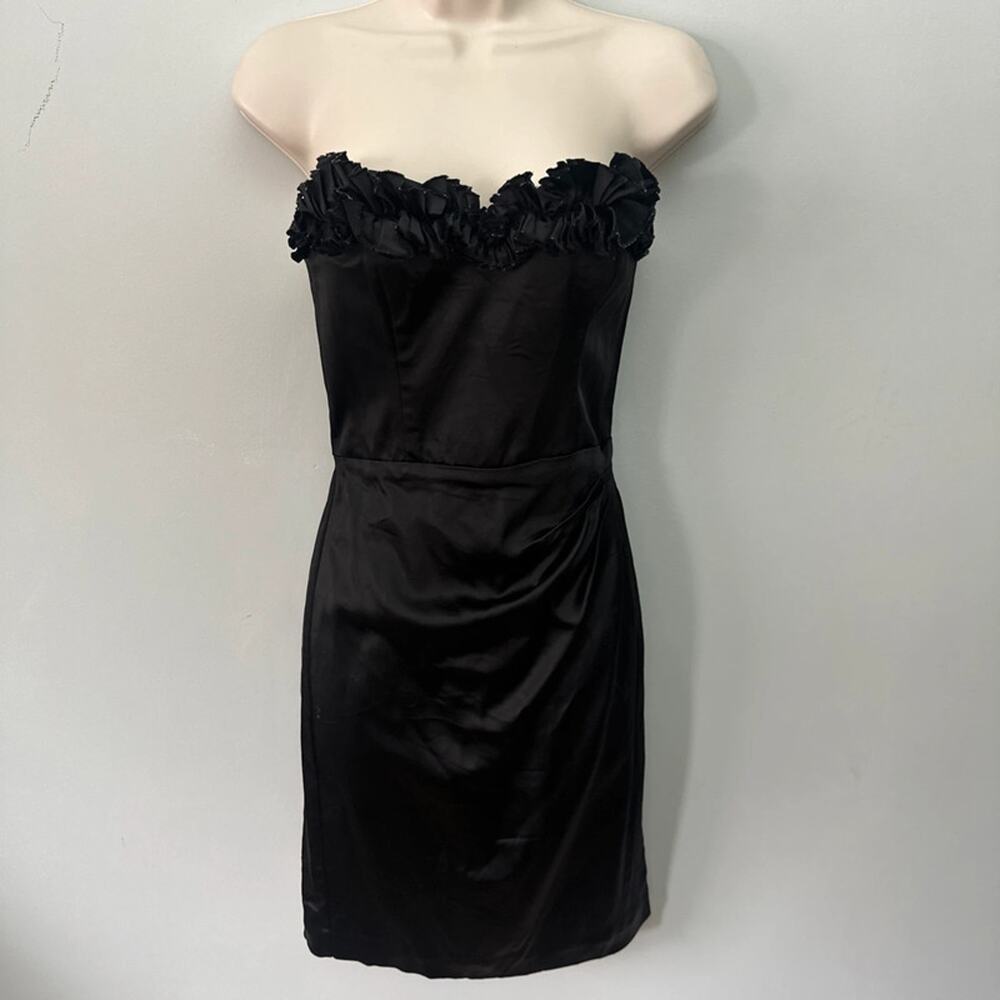 White House Black Market Dress 00 Black Satin Dainty Ruffle Coquette Cocktail